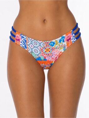 PHAX Swim Patchwork Floral Bikini Bottoms Braided Sides NWT Size M Boho